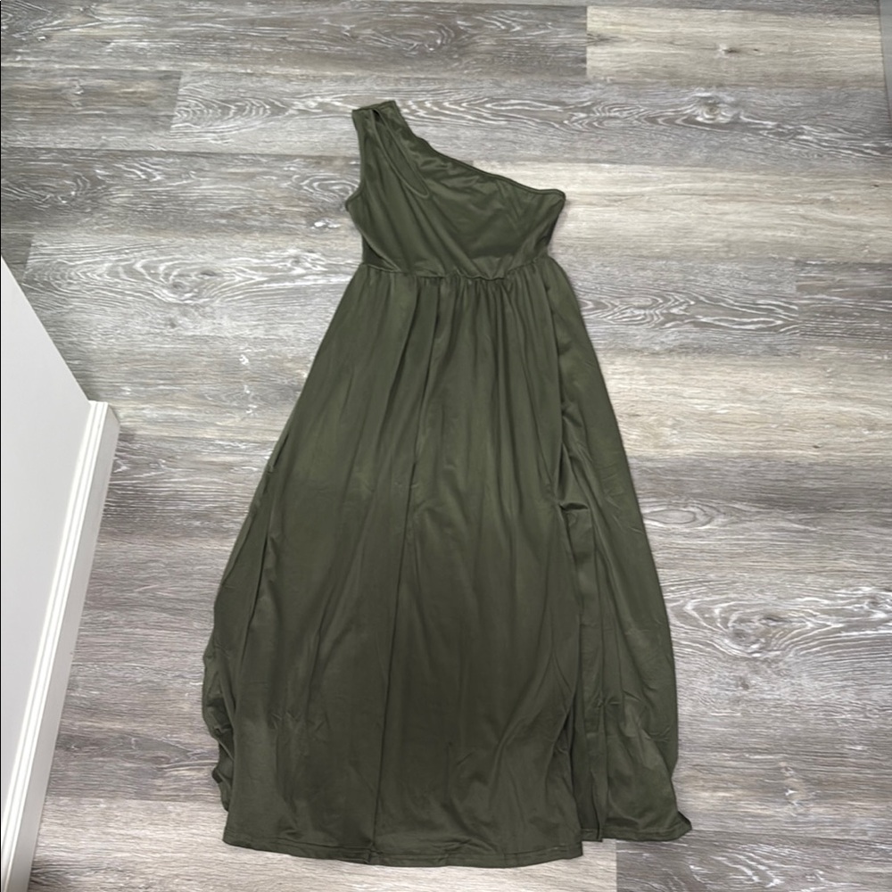Amazon One Shoulder Olive Green Dress